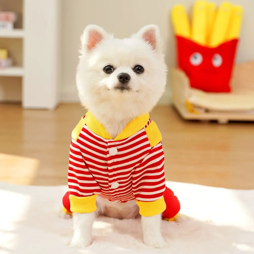

New Year Jumpsuit Pet Clothes Striped Hoodie Style Cat Sweatshirt French Fries Soft Dog Four-legged Overalls Chihuahua