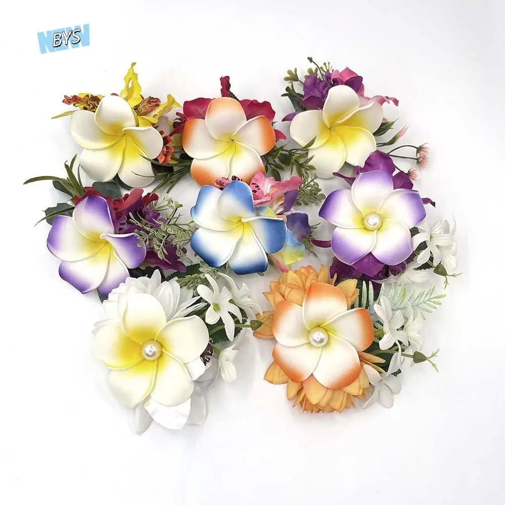 

Simple Sweet Eggs Flower Side Clip Bohemian Style Cloth Frangipane Hair Clip Alloy Thai Style Girls Hairpin Beach