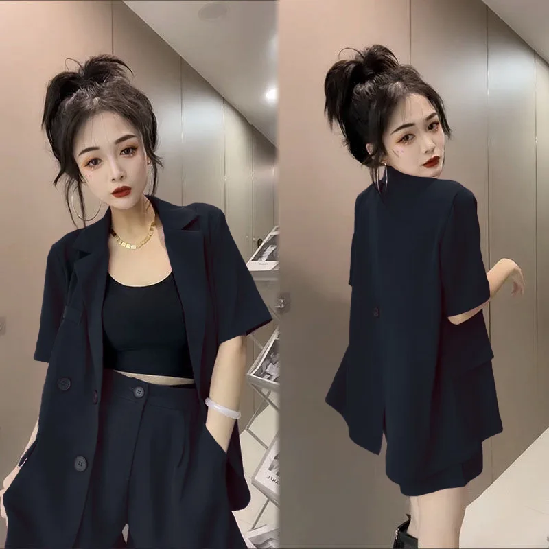 Korean Casual Suit Set 2022 New Elegant Feminine Suit Commuter Short Sleeve Small Suit Shorts Women Two Piece Set Shorts Women