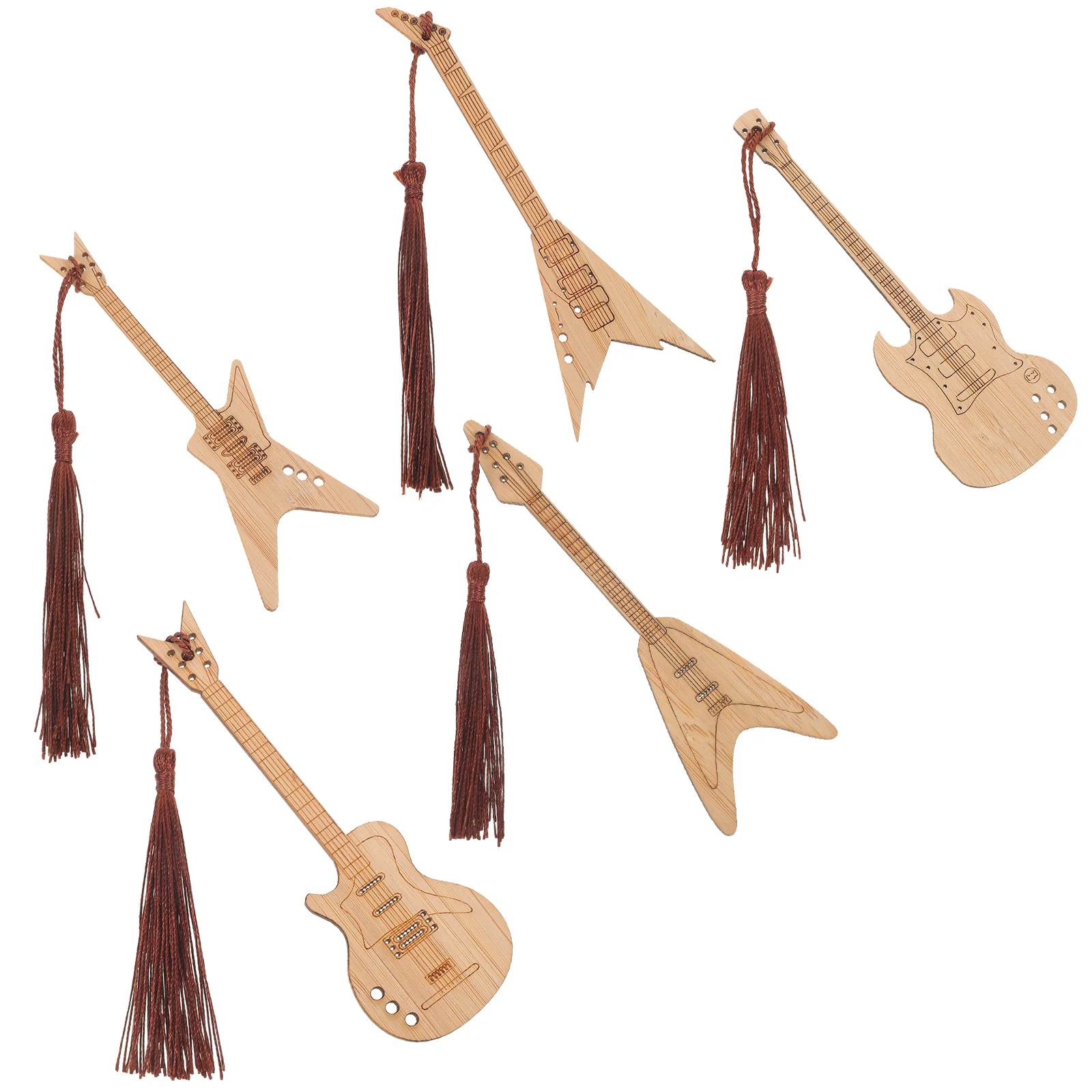 5 Pcs Retro Musical Instrument Bookmark Bookmarks for Women Guitar Modeling Bamboo Decorative Tassel Design