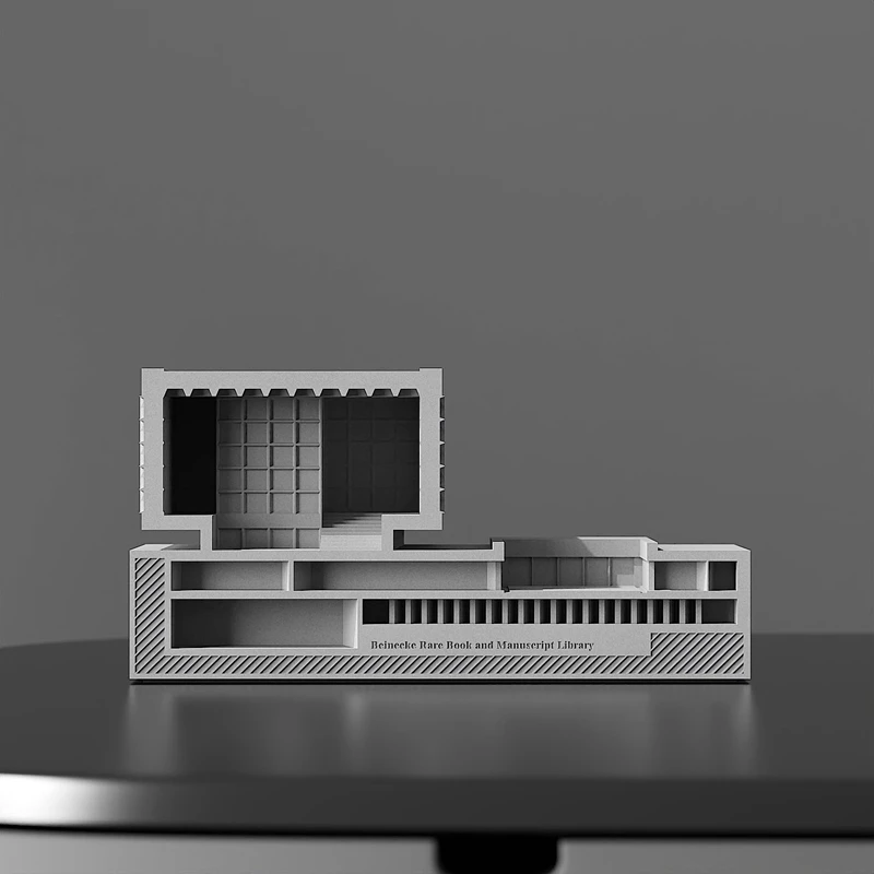 Miniature Beinecke Rare Book and Manuscript Library Model - Cement Architectural Building Decor Modern Home Desk Ornament