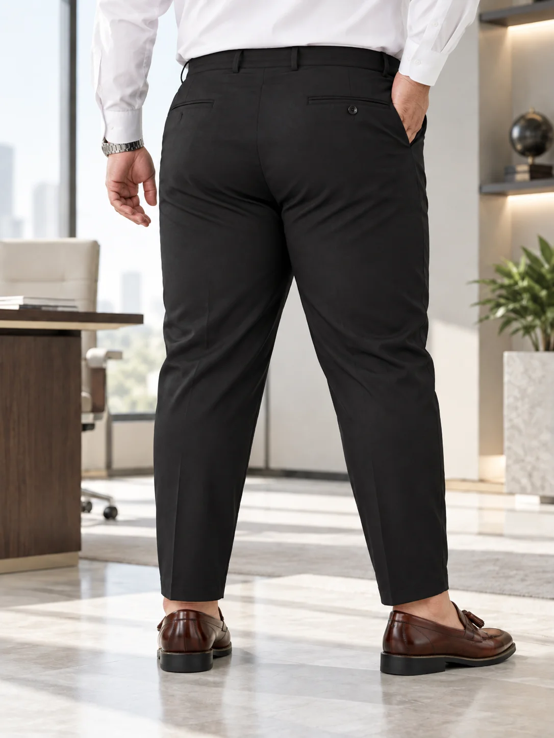 plus Size Men's Business Casual Suit Pants Classic Solid Color Simple Business Style Invisble Pocket Practical Design Elastic Wa