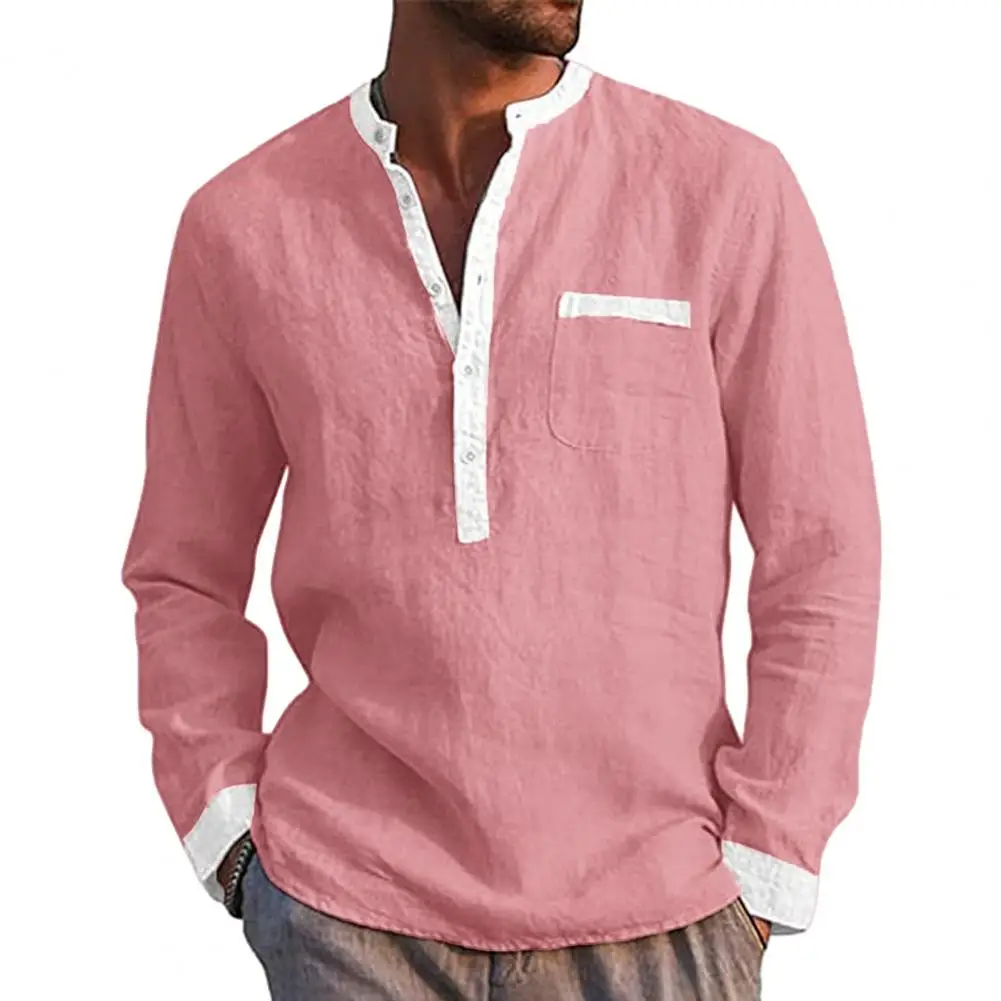 الرجال الخريف الربيع قميص اللون مطابقة الخامس طوق سليم صالح البلوز كم طويل عادية لينة منتصف طول تخفيف اليومية تي شيرت