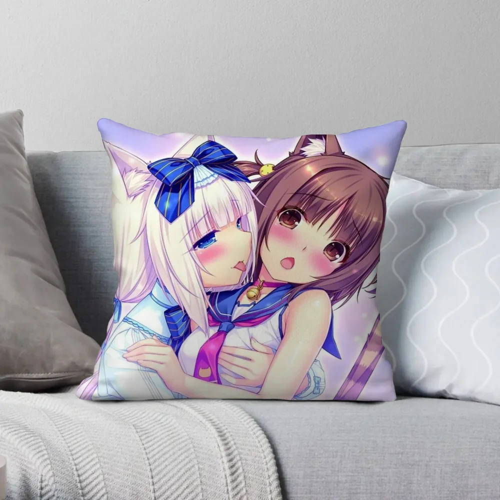 NekoPara Decorative Pillowcases for Pillows Cushion Cover 40x40 Twin Size Bedding Pillowcase 50x50 45x45 Cushions Cover Car Sofa