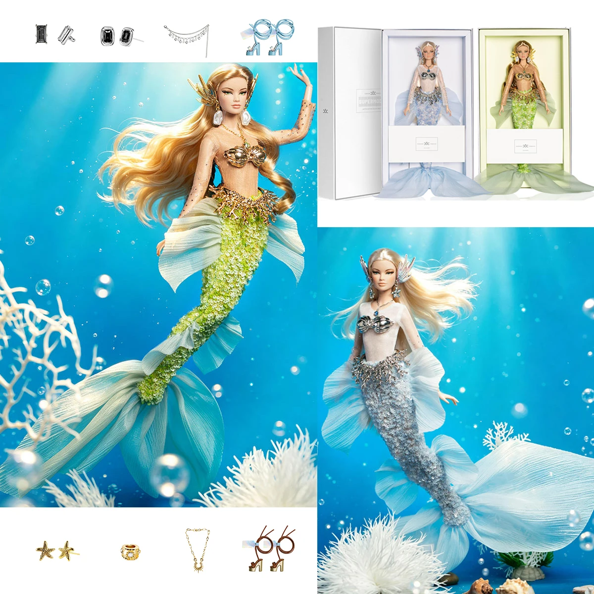 1/6 Supermodel Doll Original Mermaid Series 32cm Xianxian Princess Exquisite Sequin Fishtail Skirt+Jewellery+Shoes+FR Doll Set