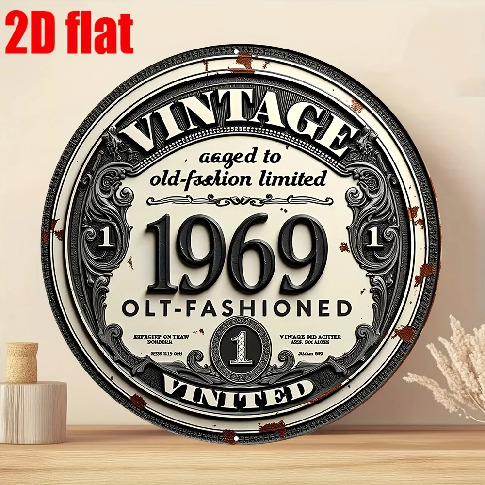 2D Flat, 2D Flat Vintage 1969 Aluminum Wall Plaque Vintage UV Printed Metal Hanging Board, Limited Edition Distressed Design image 5