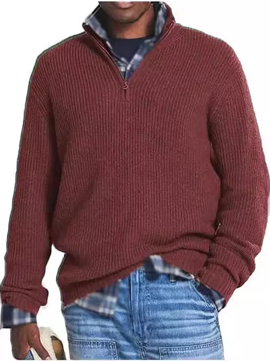 

Облегающий повседневный длинный топ све для мужчин, вязаный свитер на молнии, молодежный M, летний, обычный, тонкий, с высоким воротником