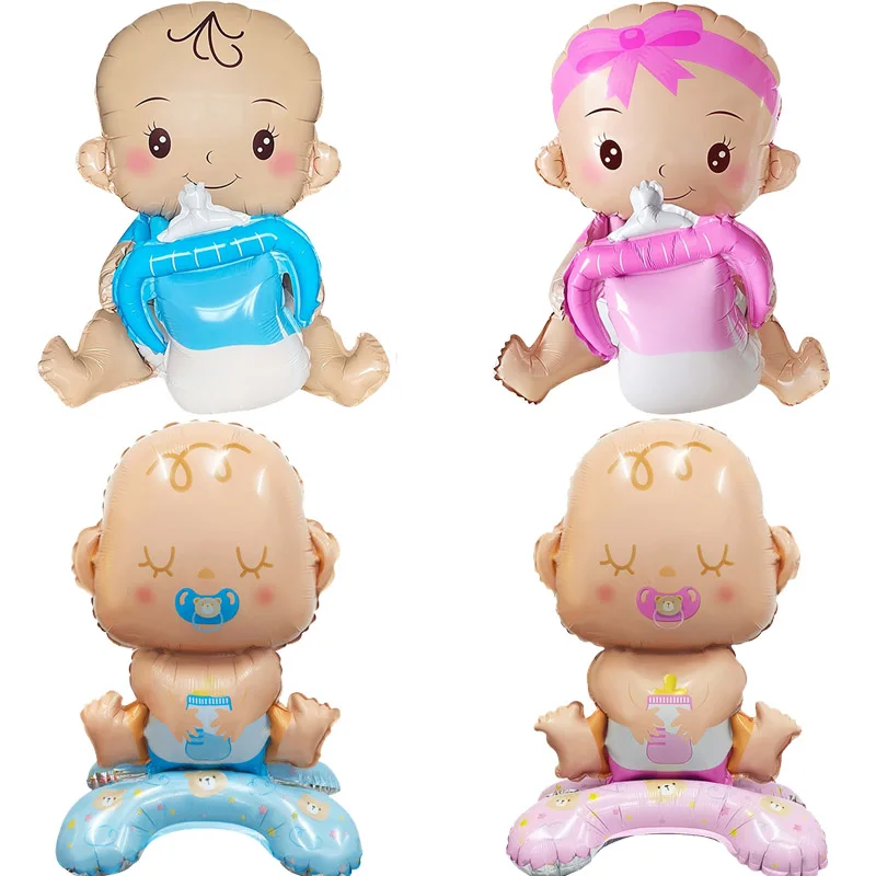 【セール中】男の子の赤ちゃん 女の赤ちゃん スタンディングバルーン ベース付き ベビーシャワーの装飾用 哺乳瓶バルーン 赤ちゃんの性別発表装飾