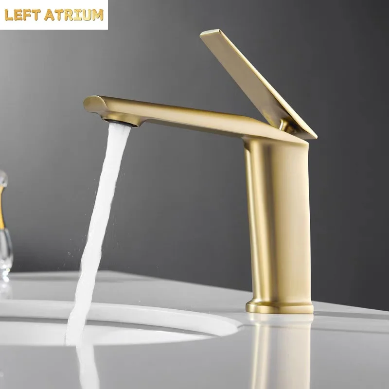 Luxury Hotel All-Copper Gunmetal Gray Basin Brushed Gold Faucet Bathroom Sink Cold/Hot Splash-Proof Faucet