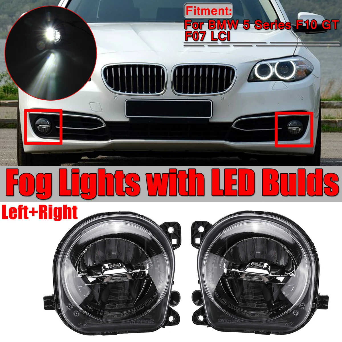 Car Front Fog Light Assembly LED Driving Lamp For BMW F07 F10 F11 F18 LCI 5‑Series 2013‑2016 Bumper Replacement Fog Lamp 3
