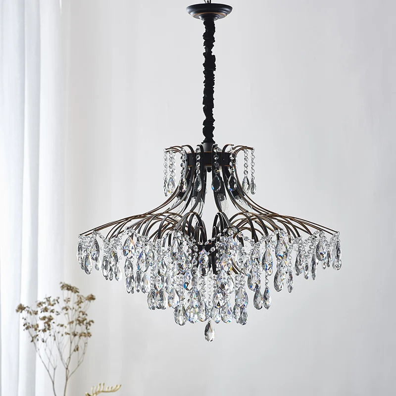 Moderner Luxus-Kristall-LED-Kronleuchter für Innenräume, Schlafzimmer, Wohnzimmer, Hotel, Villa, schwarze Pendelleuchte, Restaurant-Dekorbeleuchtung, Lüster