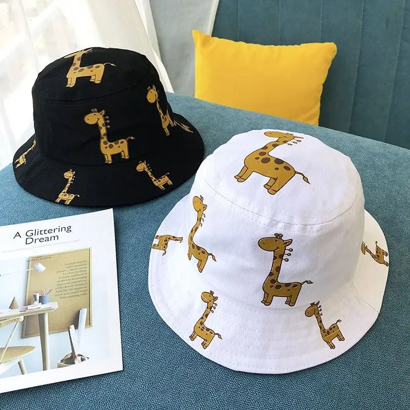 

Cute Korean Style Bucket Hats for Babies Spring Summer Soft Sun Protection Fishmen Hat Cartoon Giraffe Animal Print Toddler Hat