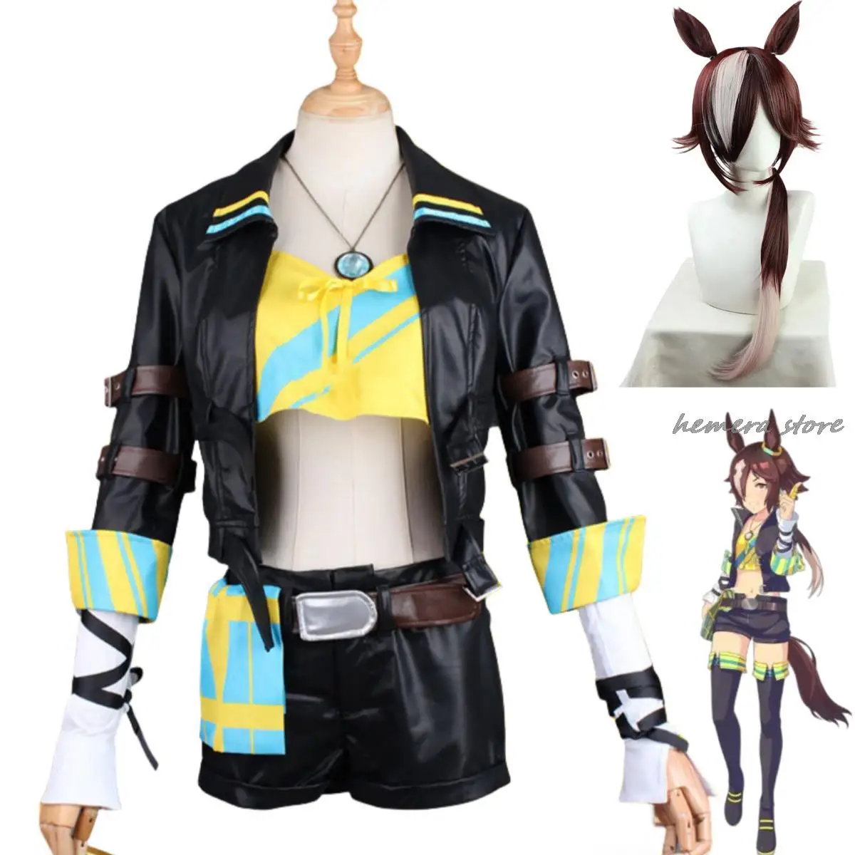 

Anime Game Umamusume: Pretty Derby Vodka Cosplay Costume Wig PU Coat Uniform Full Set Adult Woman Sexy Carnival Party Suit