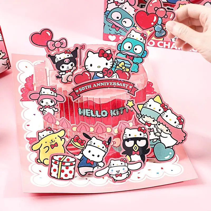 Sanrio Hello Kitty 50th Anniversary biglietto di auguri per torta tridimensionale adesivo fai da te confezione regalo regalo di compleanno