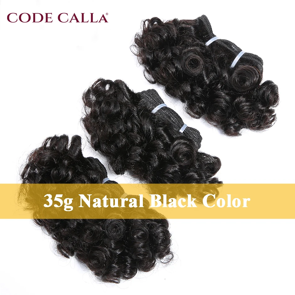 Code Calla Bouncy Curly Hair Bundles Double Draw Indian 6inch Short Cut Remy Human Hair Extensions Natural Black Brown Color