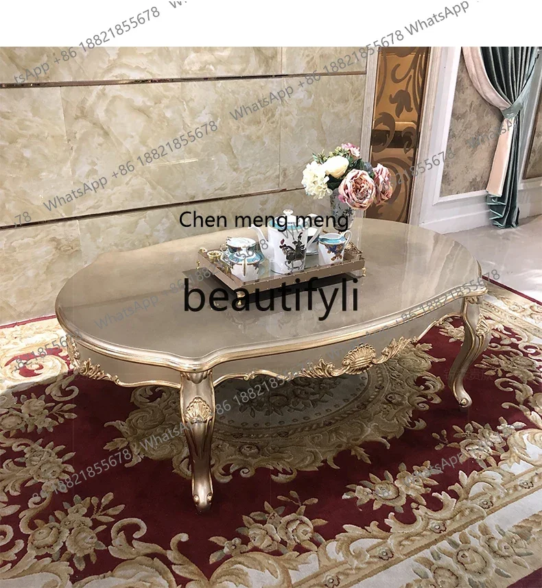 

N178 Q French solid wood coffee table, European luxury carved oval tea table