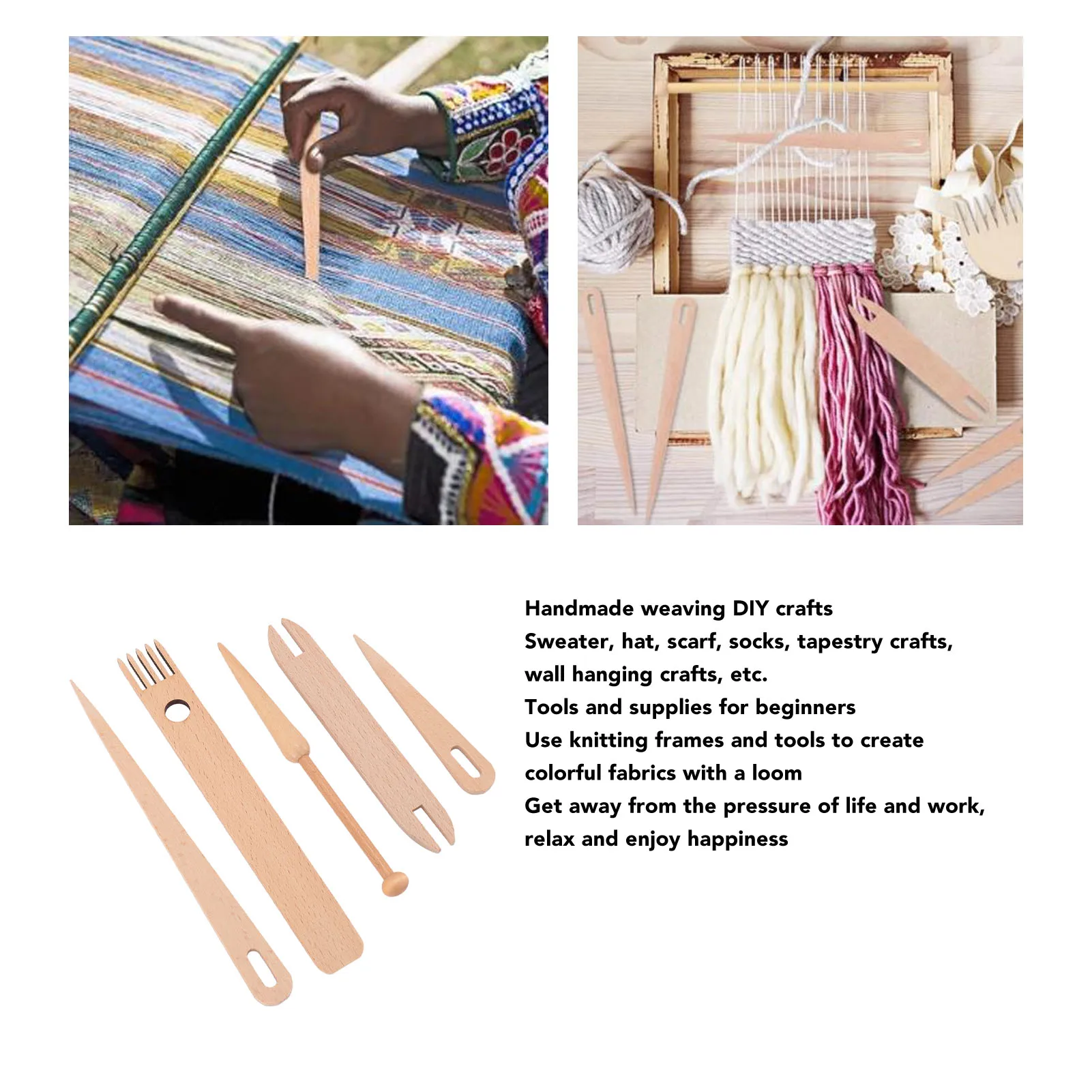 Wood Hand  Stick Set Weaving Knitting Accessories Supplies Beech DIY Handcrafts Tools Knitting Tools Knitting Supplies