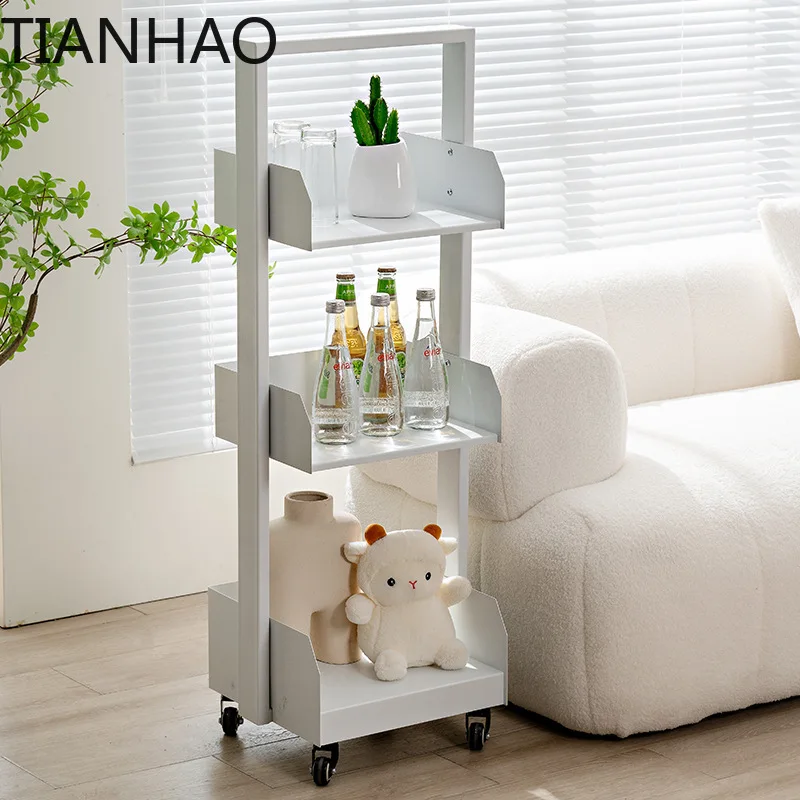 Nordic Bookshelf Home Display Shelf Modern Minimalist Light Luxury Living Room Entryway Storage Rack for Small Spaces Movable
