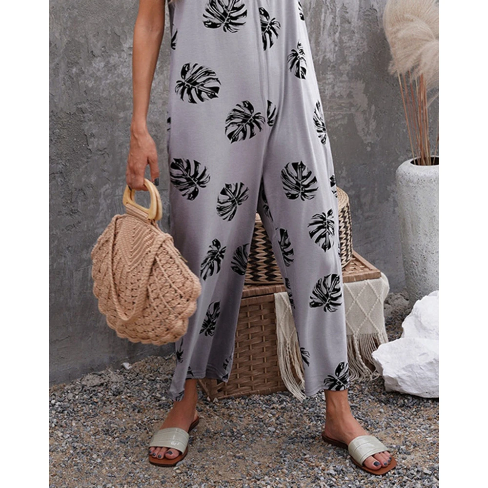 Women New in Spaghetti Strap Floral Print Jumpsuits Summer Casual Lady U Neck Straight Leg Jumpsuit y2k One Piece Clothing