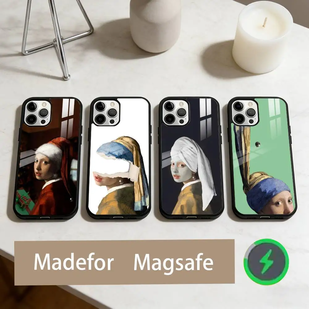 

Girl With A Pearl Earring Vermeer Phone Case For iPhone17,16,15,14,13,12,11 Plus,Pro Max Magnetic For Magsafe Wireless Charging