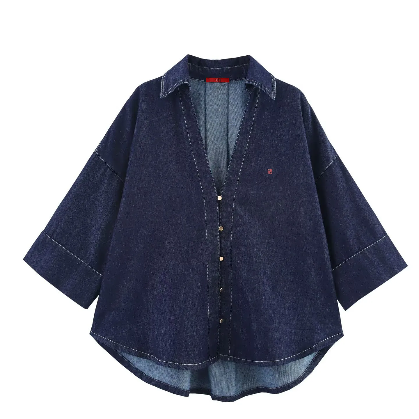 CH Damen Denim Zweiteiler Set: Oversized Knopfhemd und Weite Jeans, Lässiges Streetwear-Outfit für Frühling und Herbst – Detail 8