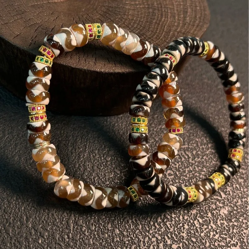 Tiger Tooth Dzi Bead Single-Strand Bracelet, Versatile Handheld Ornament