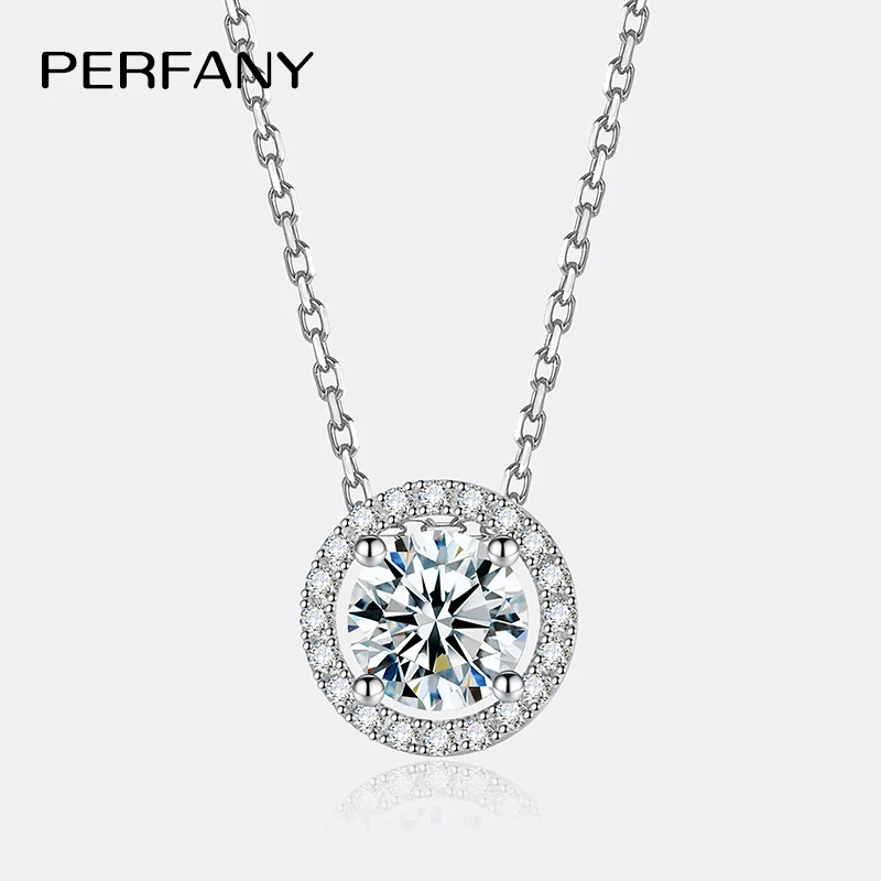 PERFANY 0.5/1/2CT Moissanite Necklace for Women S925 Pure Silver Round Laboratory Diamond Pendant Fashionable Wedding Jewelry