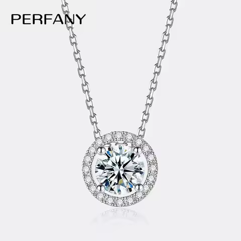 PERFANY 0.5/1/2CT Moissanite Necklace for Women S925 Pure Silver Round Laboratory Diamond Pendant Fashionable Wedding Jewelry