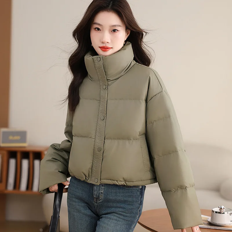 

Autumn and Winter New Short Solid Color Women's Down Cotton Jacket Windproof Standing Collar Loose Warm Jacket