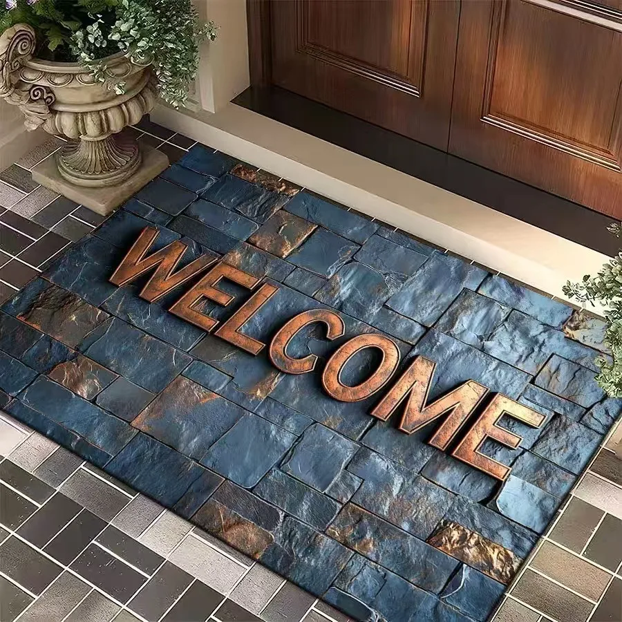 3D Vintage Stone Texture Welcome Doormat Collection Anti-Slip Entrance Rug With Artistic Embossed Design For Home Decor