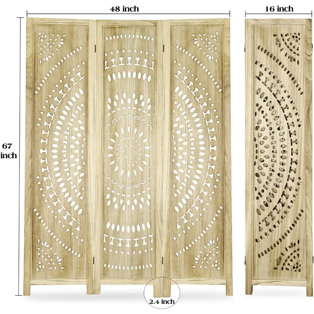 Divisor de habitación de madera tallada, pantalla independiente, recorte, pantallas de privacidad plegables, 3 paneles