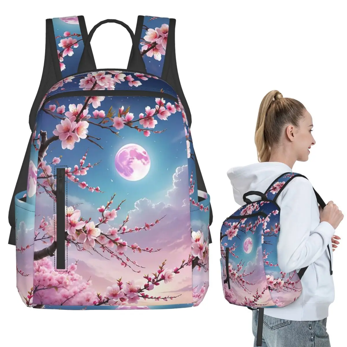 

Sakura Cherry Blossom Japanese Flowers Backpack Student BookBag Children School Bag Computer Shoulder Bags Men Women