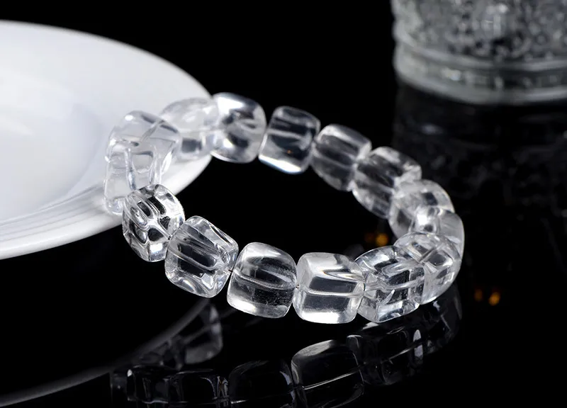 5A cuarzo rosa cristal blanco Herkimer diamante cuadrado barroco 9-10mm pulsera 18cm joyería al por mayor Natural 1 pieza