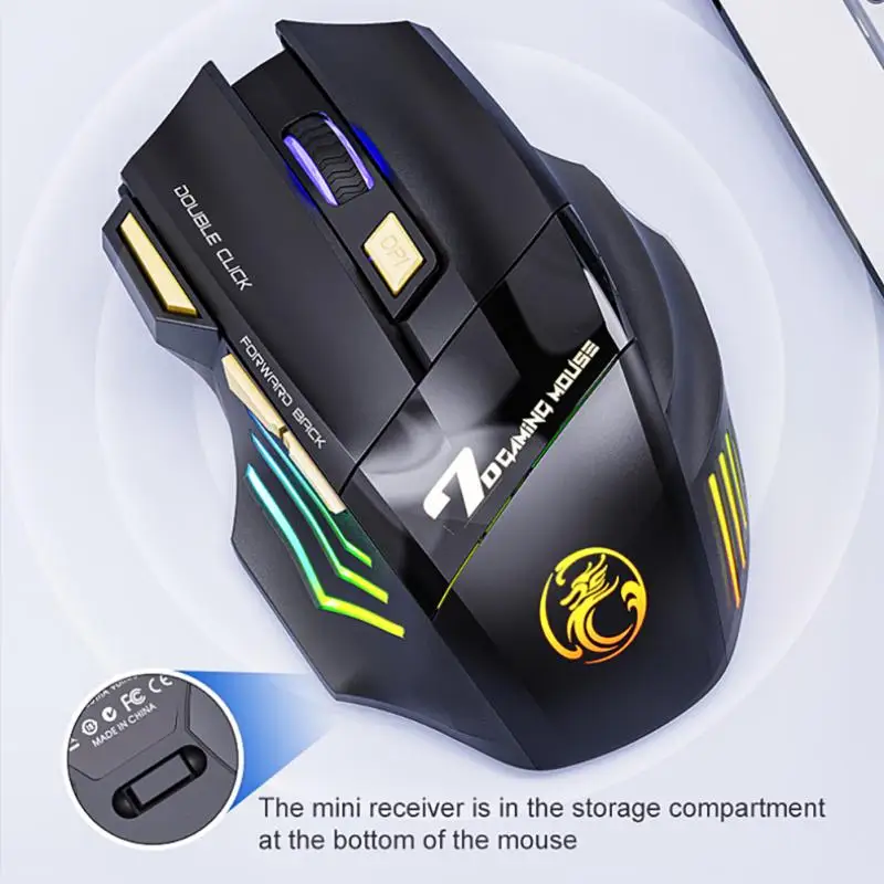 Wireless Gaming Mouse USB IMICE GW-X7 3200DPI Dual Mode Rechargeable 7 Keys 2.4Ghz Silent Mouse Bluetooth 7-color Breathing LED