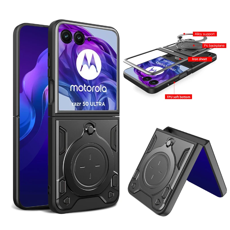 Phone Case For Motorola MOTO Razr 40 Ultra Razr 50 Ultra Razr Plus 2024 Built in Kickstand Military Grade Drop Tested Back Cover