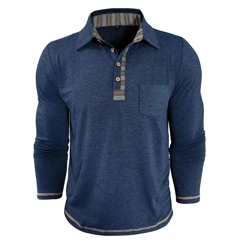 2025 American European New Fashion Autumn Winter Men's Casual Trendy Turn-down Collar Long Sleeve Loose T-shirts Male Undershirt