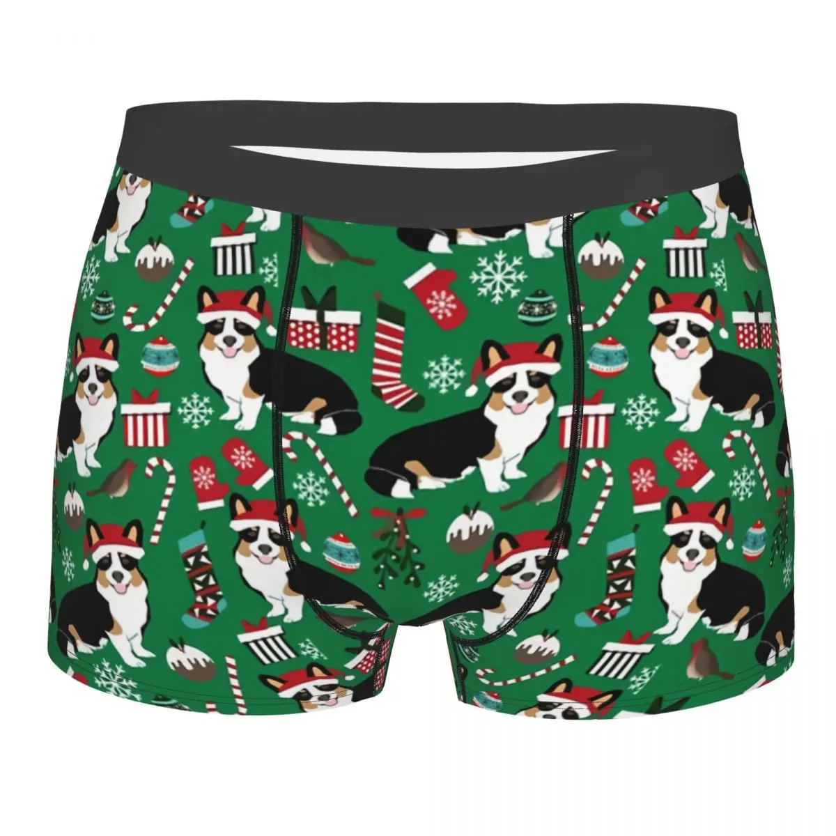 Corgi Welsh Corgi Christmas Santa Hat Dog Men Boxer Briefs Breathable Funny Underwear Print Shorts Gift Idea