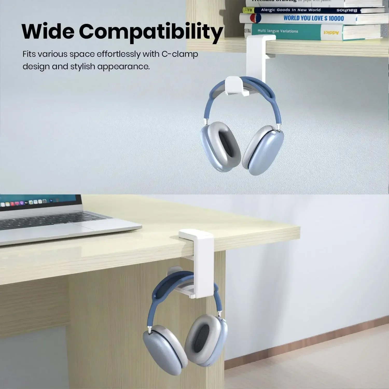 VIKEFON No Punch Table Clip Hook Headphone Holder 360 Degree Rotating Headphone Holder Miscellaneous Storage Hangin Organizer