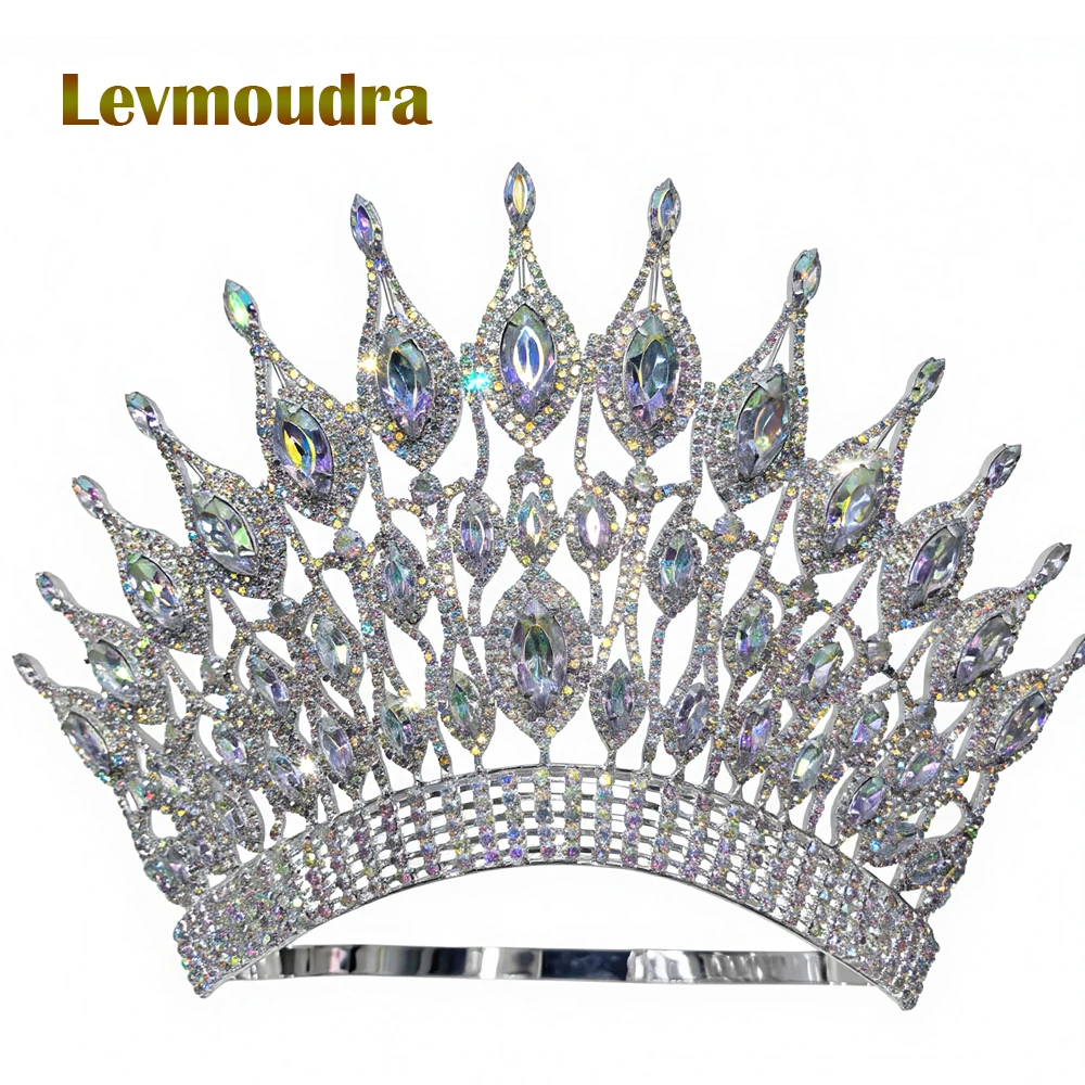 

Levmoudra Big Miss World Beauty Pageant Crown Tiaras Women Tall Adjustable Custom Size Head Crowns