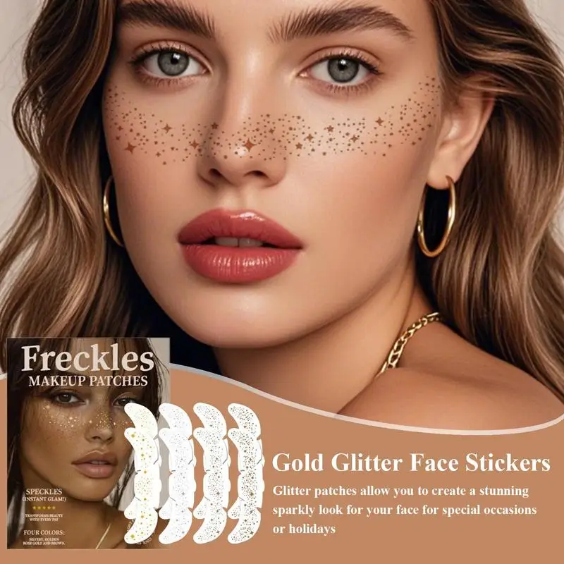 Face Glitter freckles Patches 8X Face Makeup Glitter Speckles Stickers Waterproof Temporary Face Freckles for Women