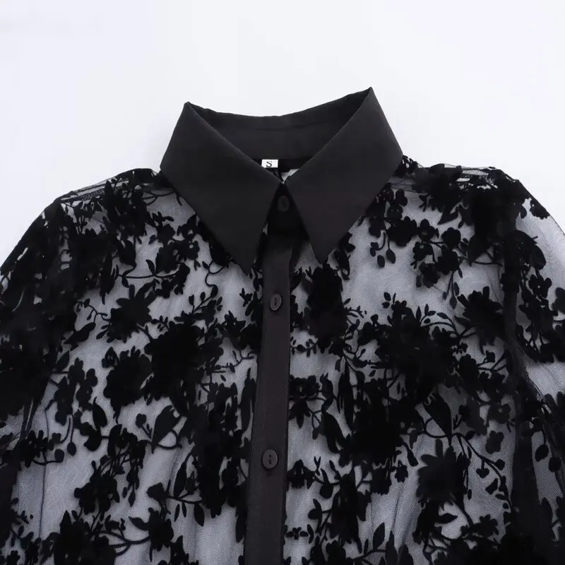 

Retro Loose Casual Long Sve Single Button Velvet Planting irt Women's Faion Autumn New Sle Transparent Collar