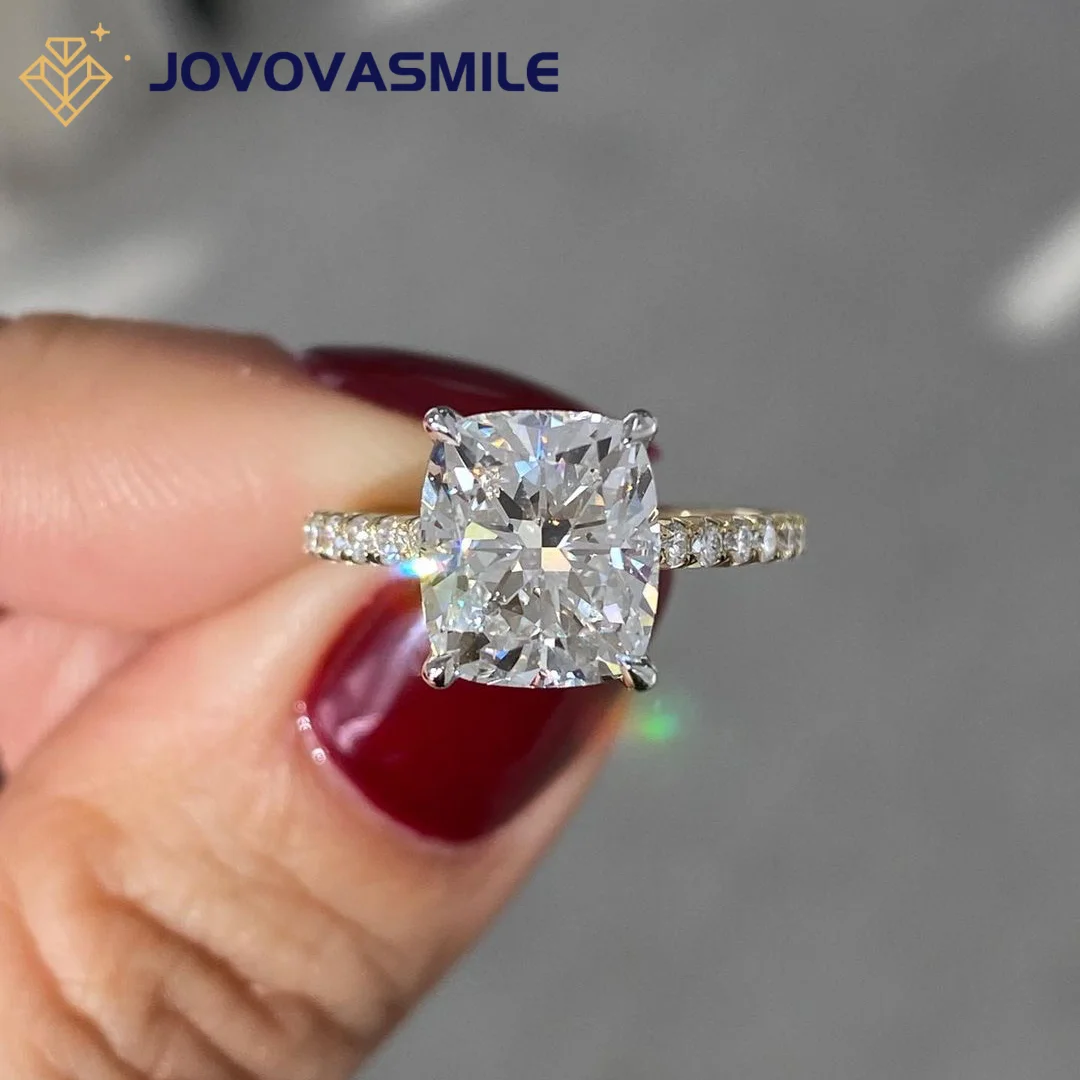 JOVOVASMILE Jewelry Moissanite Rings 18K White Gold 3 Carat Cushion Cut With GRA for Woman Wedding