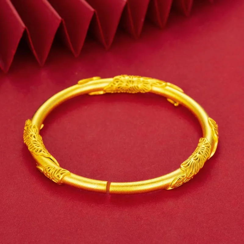 Pure Gold Ancient French Xiang Si Teng Open-Ended Bracelet Fashion Carving Craft Descendants of the Rich Gold Shop Same Bracelet