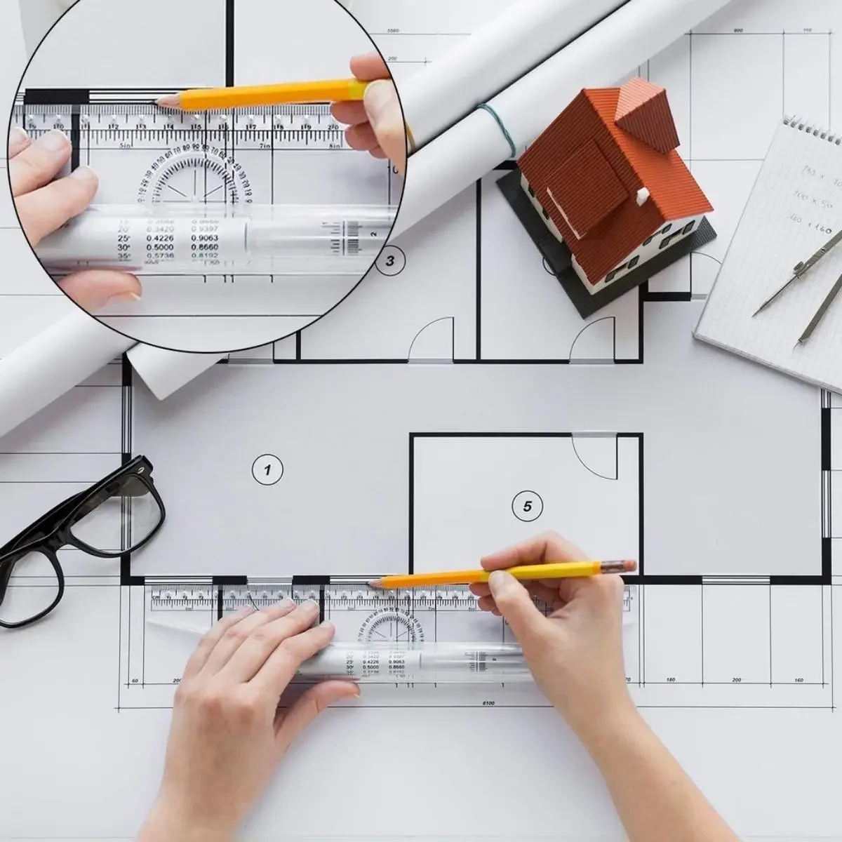 Modelos arquitetônicos régua de rolamento geométrica, fórmula matemática rotativa básica desenho engenharia suprimentos estacionários