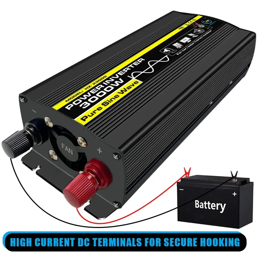 Car Power Inverter Modified Sine Wave 3000W Car Inverters LED Display DC 12V/24V/48V/60V To AC 220V Solar Transformer Convert