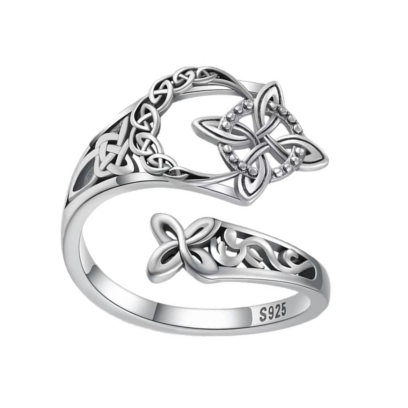 Celtic Witches Knot Ring for Women, Adjustable Open Silver Color Thumb Rings Engagement Wedding Promise Jewelry Wife Mother Gift