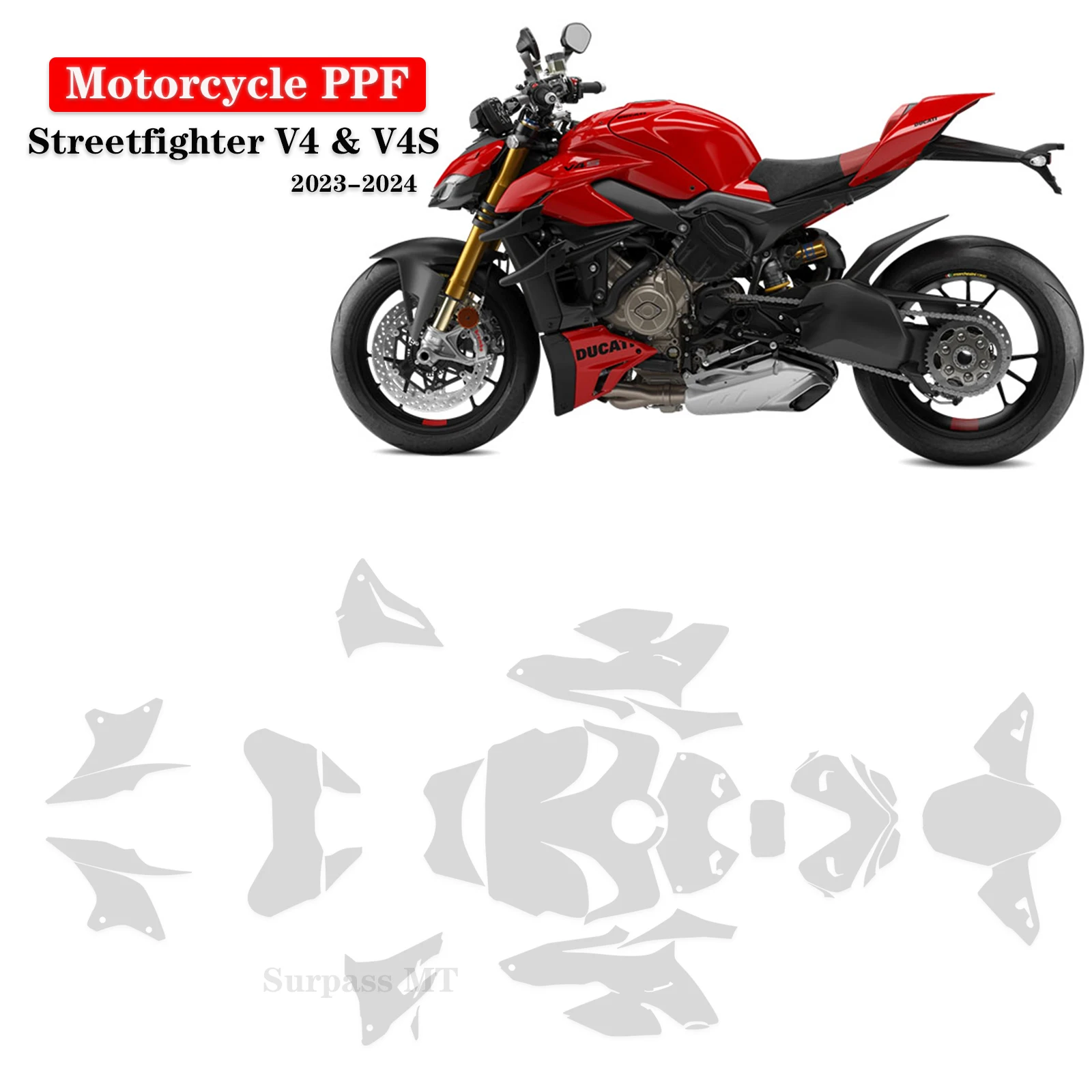 

Подходит для V4 PPF для Ducati Streetfighter V4S, защитная пленка из ТПУ для мотоциклов, прозрачная пленка против царапин, 2023-2024 гг.