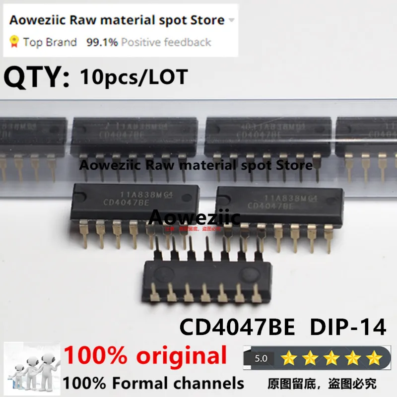 Aoweziic  2022+ 100% New Imported Original CD4030BE CD4047BE CD4049UBE CD4053BE CD4072BE CD40106BE DIP-14  Logic chip IC