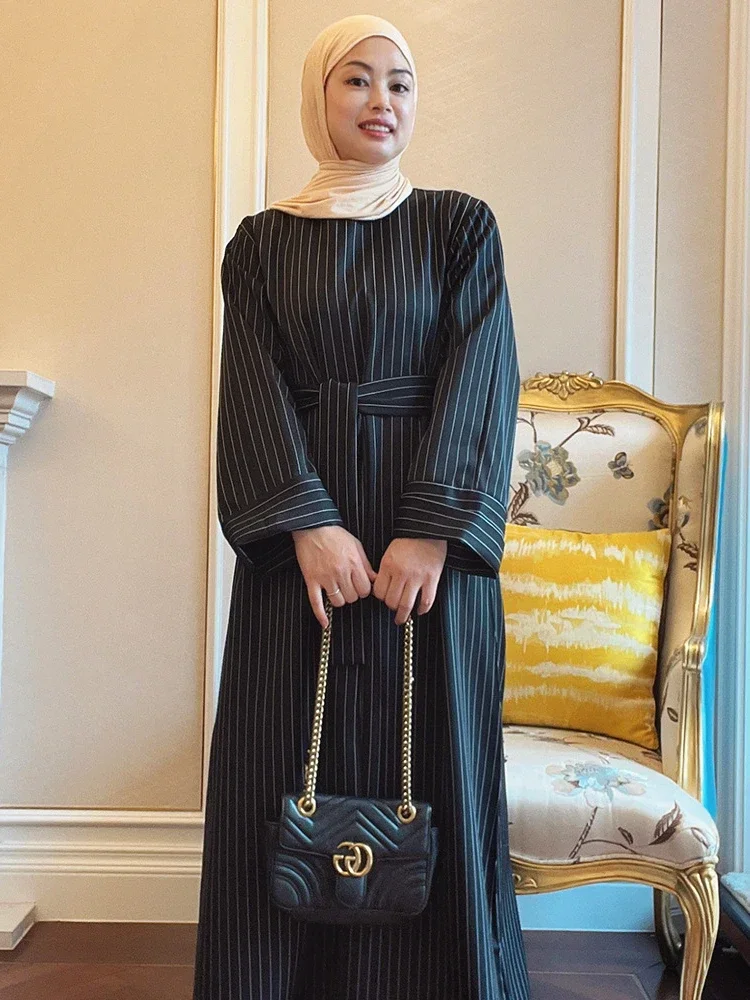 Ramadan Dress for Women Muslim Striped Abaya Eid Mubarak Prayer Long Robe Dubai Turkey Islam Dress Kaftans Abayas Vestidos Largo