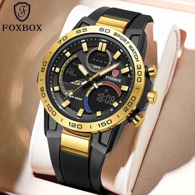 FOXBOX Military Top Brand Luxury Men Watch Fashion Diver Business Watch Men Sport Waterproof Chronograph Relogio Masculino+BOX